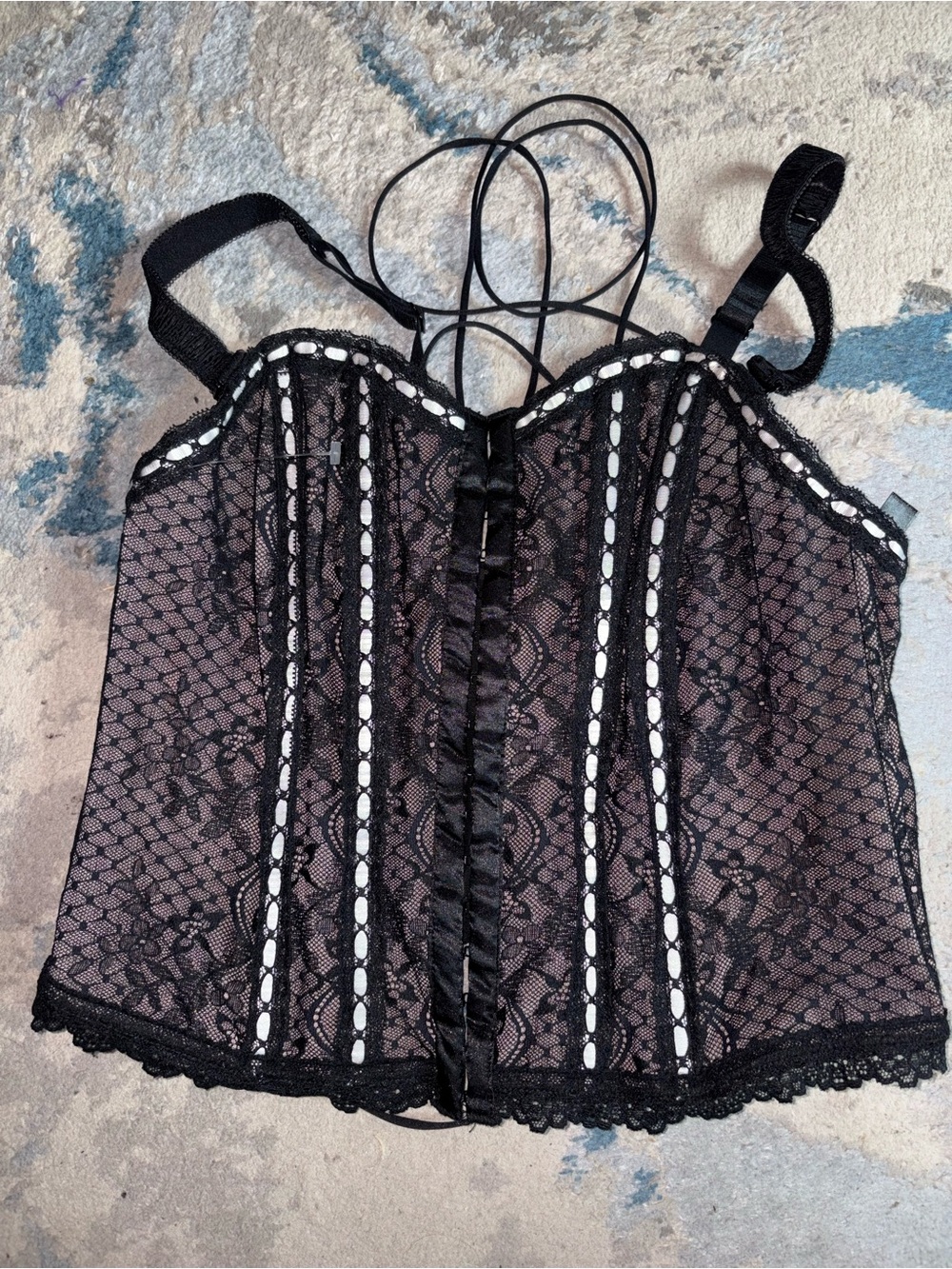 torrid Black Lace Corset-Style Bustier with White Trim